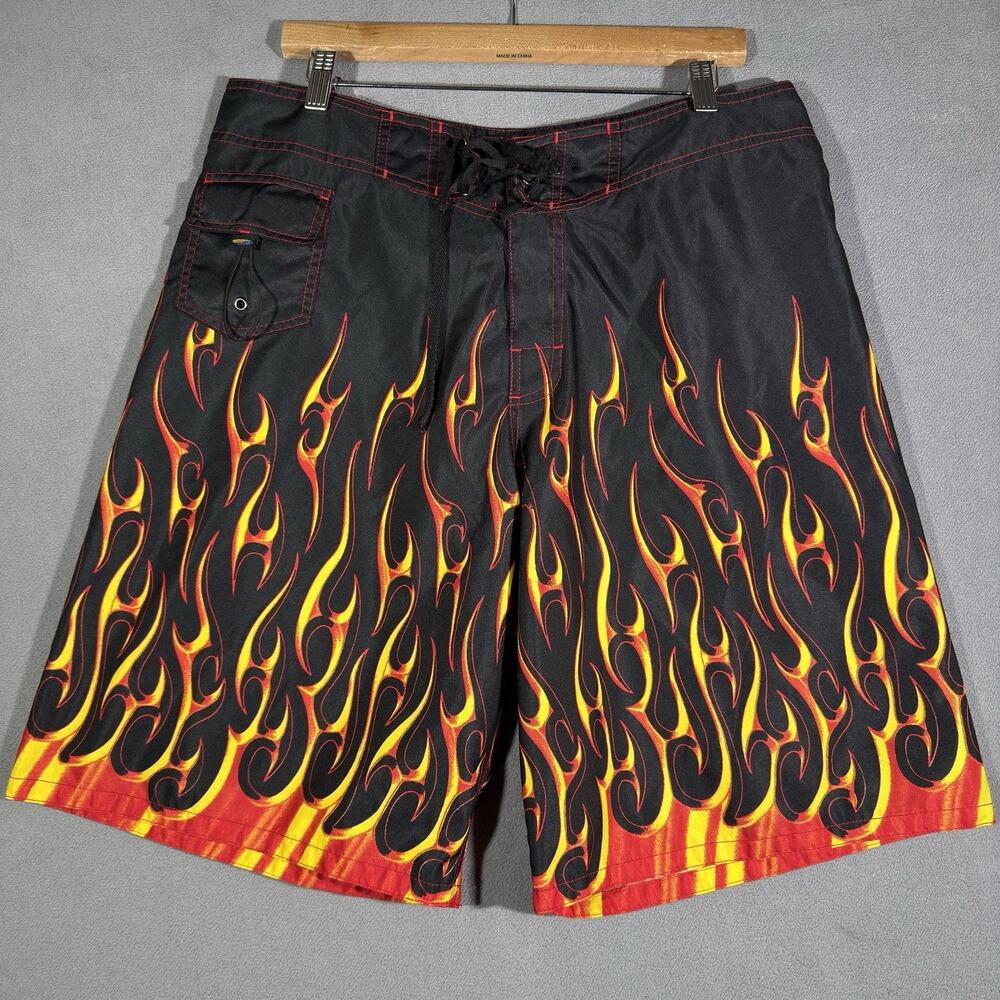 WATER WORX Y2K Vintage Baggy Flames Graphic Cargo Board Shorts Men’s 36x10 Surf